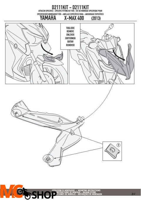 GIVI D2111KIT ZESTAW DO SZYBY YAMAHA X-MAX 125-250 (14), X-MAX 400 (13-14)