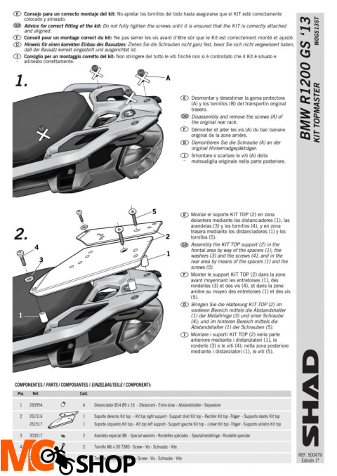 STELAŻ KUFRA TYŁ SHAD BMW R1200 GS - 13/15 STELAŻ KUFRA TYŁ SHAD BMW R1200 GS - 13/15