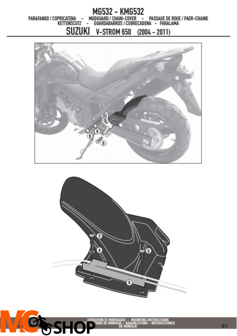 GIVI MG532 BŁOTNIK TYLNY SUZUKI DL 650 V-STROM (04 > 11) GIVI MG532 BŁOTNIK TYLNY SUZUKI DL 650 V-STROM (04 > 11)