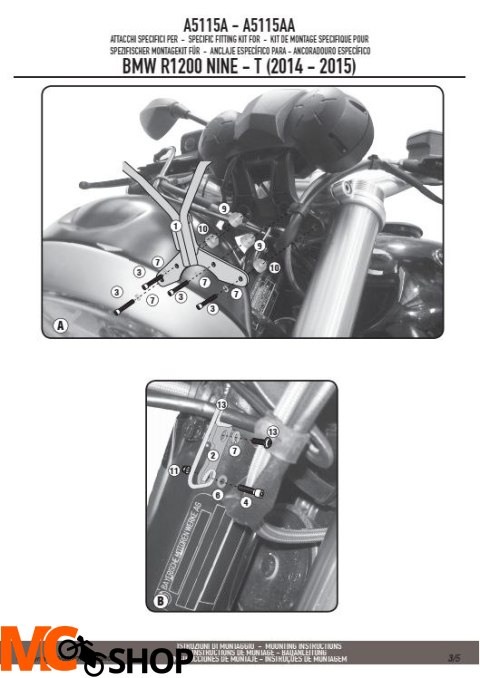 GIVI A5115A MOCOWANIE SZYBY A800N - BMW R NINE T